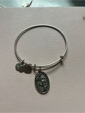 Alex and Ani Silver grand daughter Floral Oval Charm Bangle Bracelet